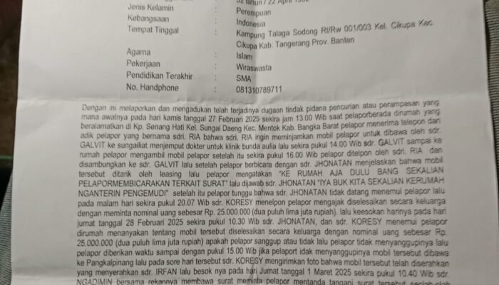 Fitri Jadi Korban Perampasan dan Pencurian Kendaraan oleh Oknum Dept Kolektor Lesing ADIRA Bertanggungjawab