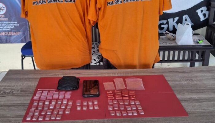 Dua Pemuda Asal Mentok Diciduk Polsek Mentok, 53 Paket Sabu Diamankan